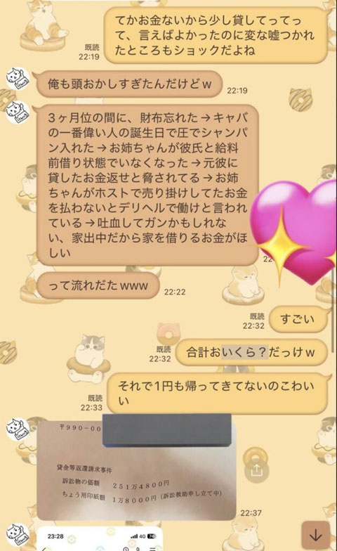 高野容疑者と知人のLINE